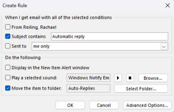 Auto reply rule settings