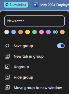 Chrome saved tab group