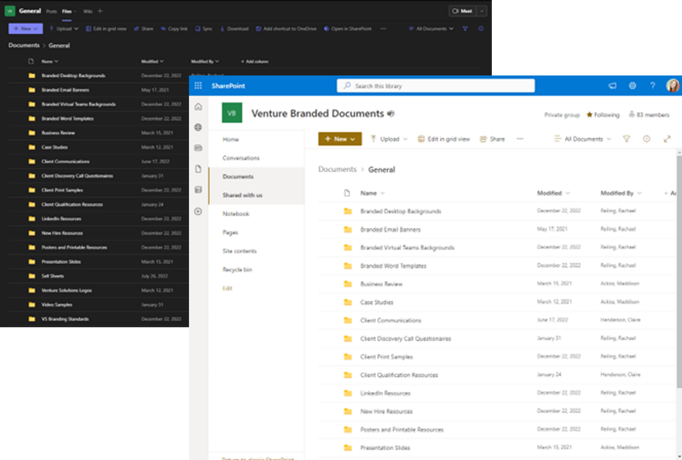 Combined Teams and SharePoint Files views