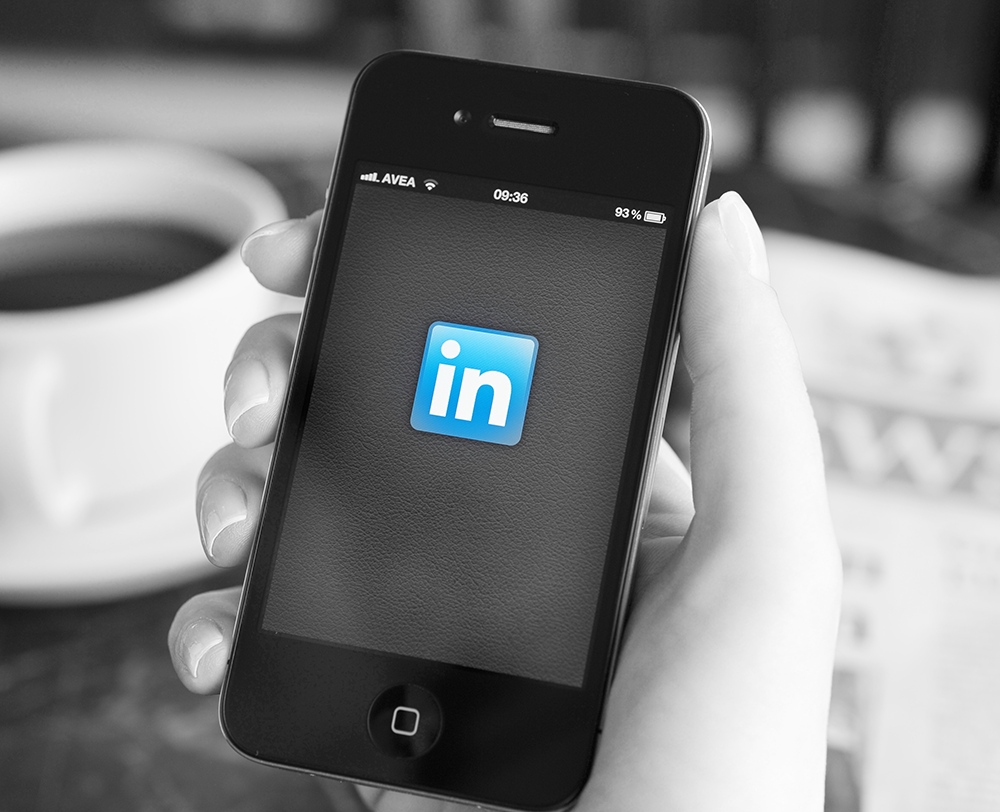 LinkedIn logo on an iPhone screen